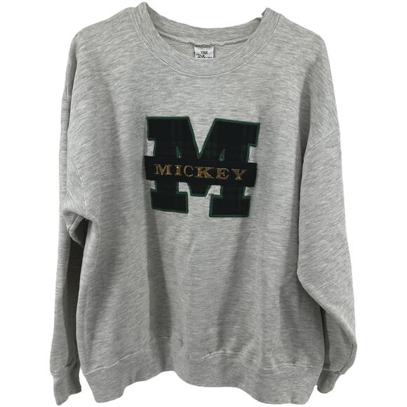 Vintage The Disney Store Mickey Sweatshirt 90s Varsity Tartan USA Gray Green XL - Picture 1 of 7